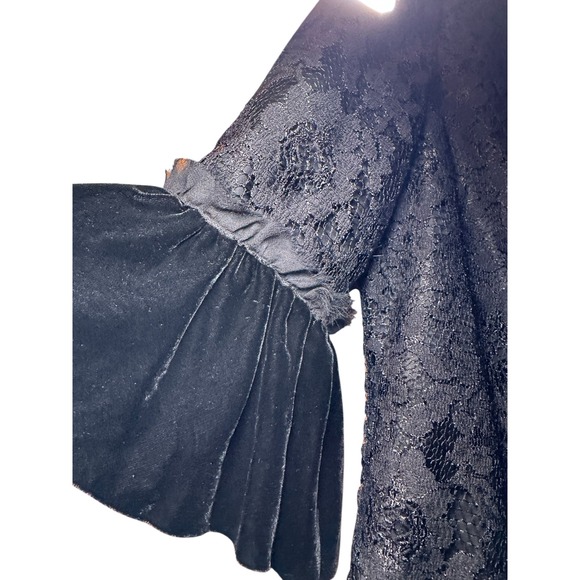 Black Lace Velvet Ruffle Trim Tie Front Bolero Shrug Jacket L Regencycore Gothic - Picture 2 of 9